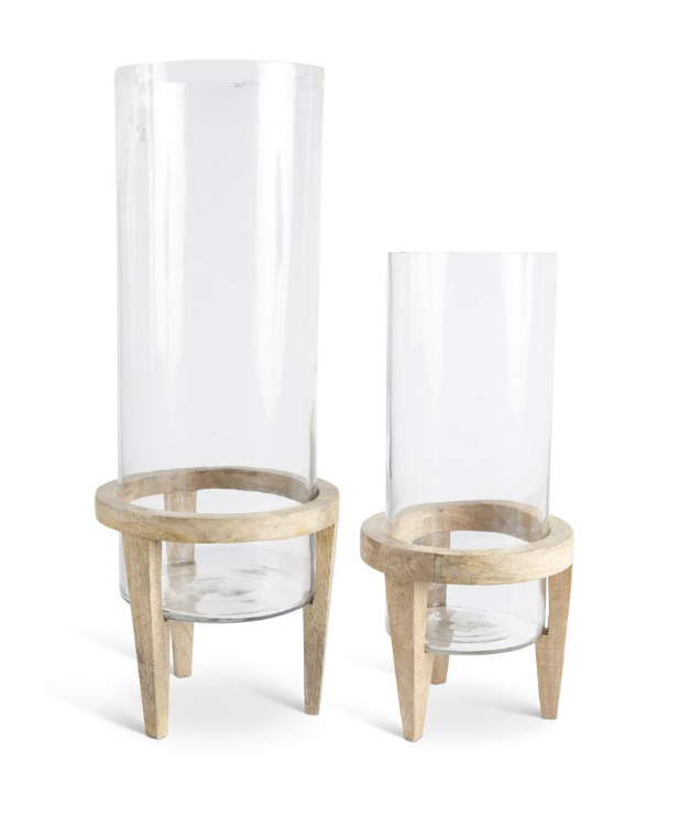 Glass Cylinders with Wooden Legs, Large