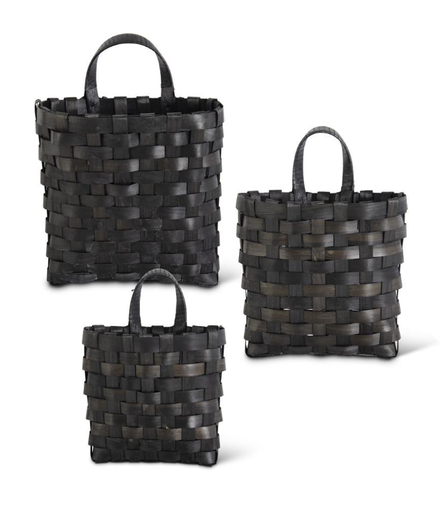 17408ABK Set of 3 Black Hanging Chip Wood Baskets