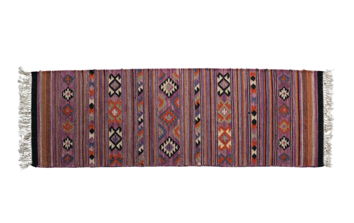 IC124 Cotton & Wool Kilim Floor Runner with Fringe