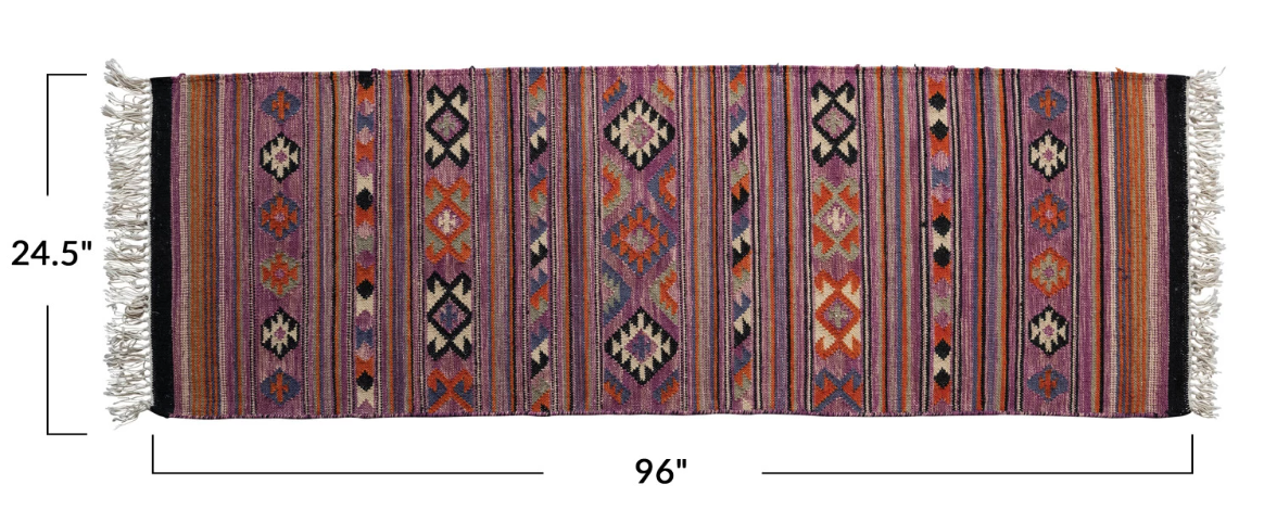 IC124 Cotton & Wool Kilim Floor Runner with Fringe