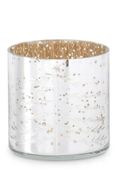 55277A-2 Silver Mercury Glass Candleholders with Christmas tree
