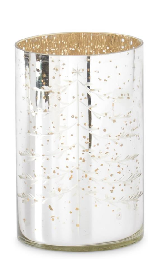 55277A-3 Silver Mercury Glass Candleholders with Christmas tree
