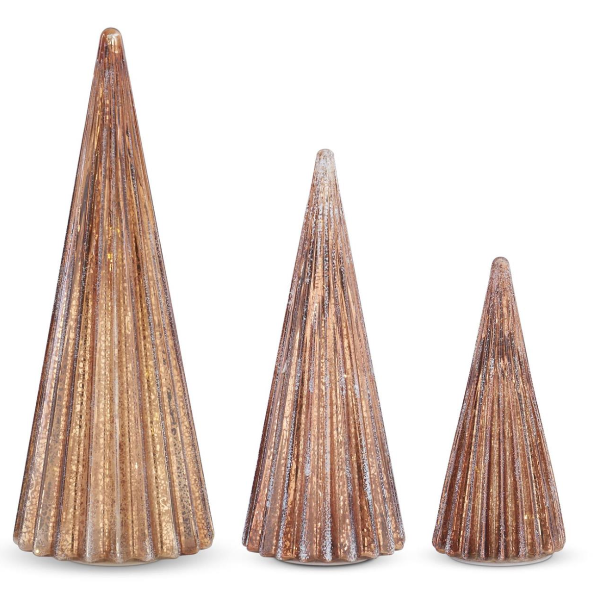 54931A-CP-3 Ribbed Frosted Copper LED Mercury Glass trees with Timers