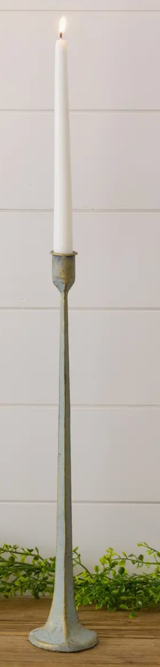 8T2318-M Hand Forged Metal Candle Holders, Verde Green Patina