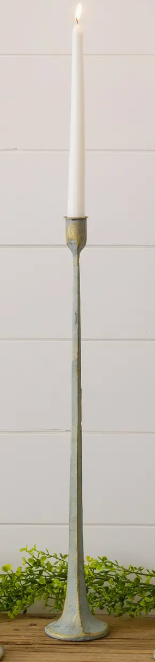 8T2318-L Hand Forged Metal Candle Holders, Verde Green Patina