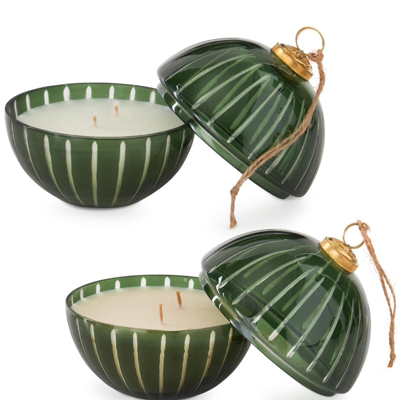 55849B-GR 6" Green Etched Glass Filled Ornament Candle