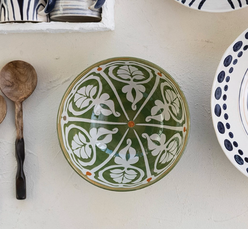 DF7955 Round Stoneware Bowl, Green