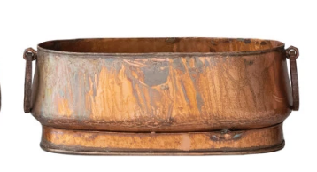 DG0065-M Oval Metal Planter with Ring Handles-Medium