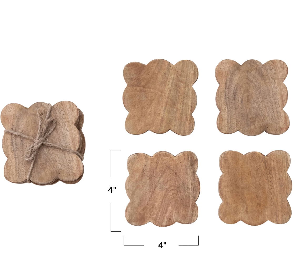 DG1056 Mango Wood Scalloped Coasters, Natural