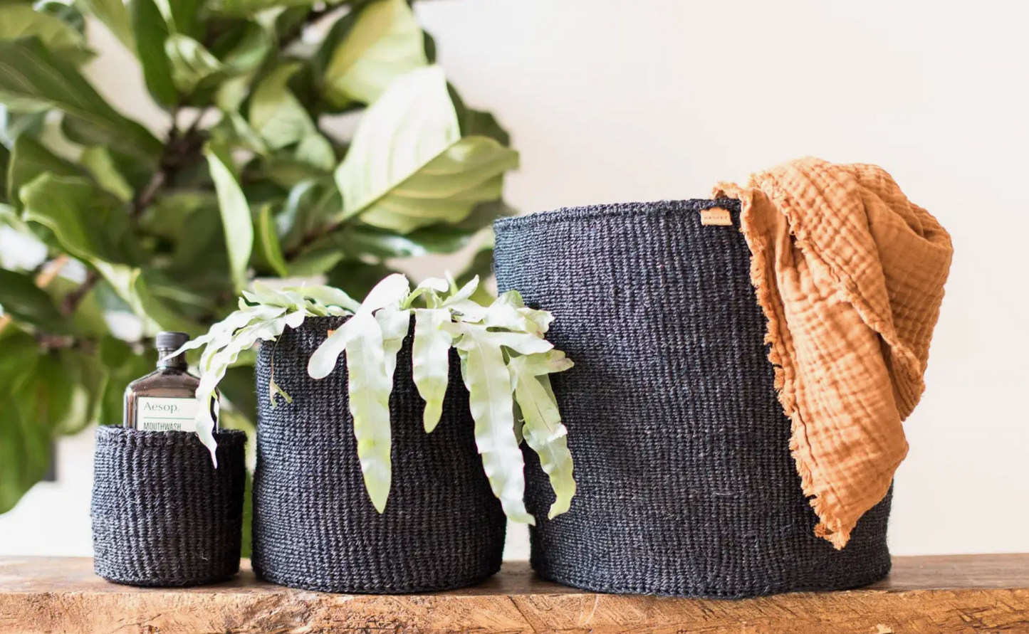 IC-120 Coal Black Woven Storage Basket