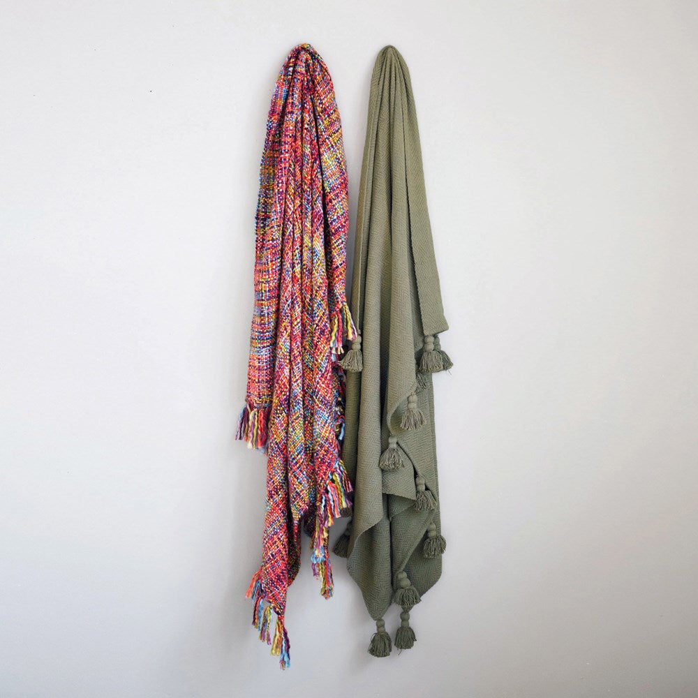 IC219 Woven Cotton Throw in Olive