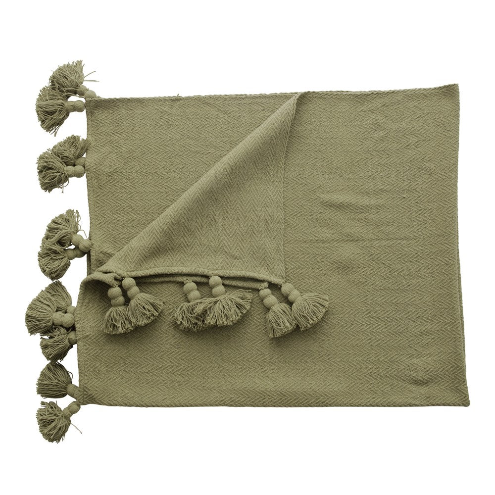 IC219 Woven Cotton Throw in Olive