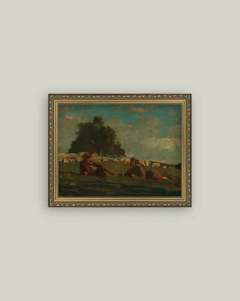 8x10 Boy & Girl in a Field of Sheep Framed Art, BOYGIRL-86-511G-SH