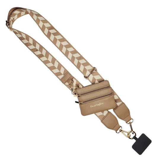 1048BC Clip & Go Strap w/ Zippered Pouch Chevron - Brown/Cream