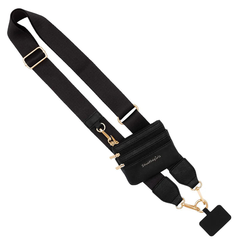 1071BG Clip & Go Strap w/ Pouch - Black w/ Gold Hardware
