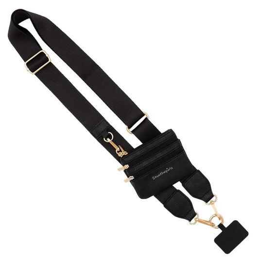 1071BG Clip & Go Strap w/ Pouch - Black w/ Gold Hardware