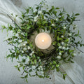 G232999 14" Tea Leaf w/ White Flowers Candle Ring