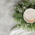 G242228 14" White Baby's Breath Candle Ring