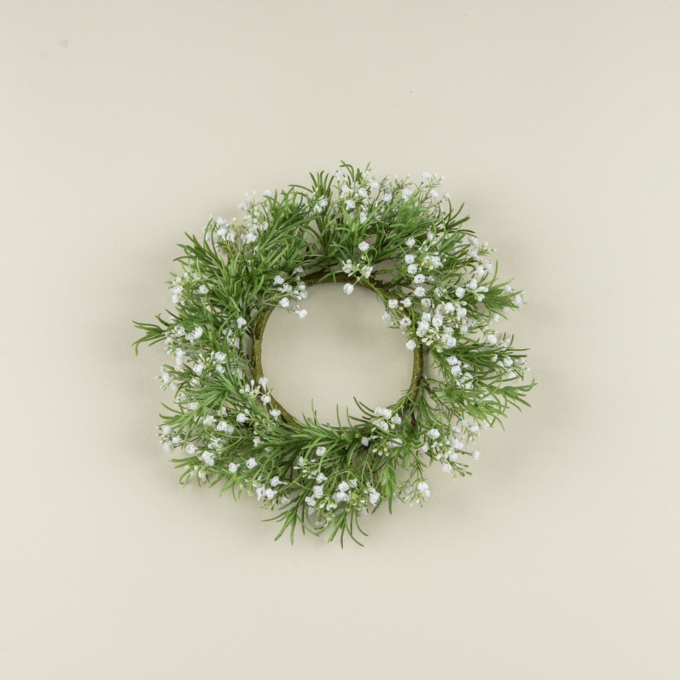 G242228 14" White Baby's Breath Candle Ring