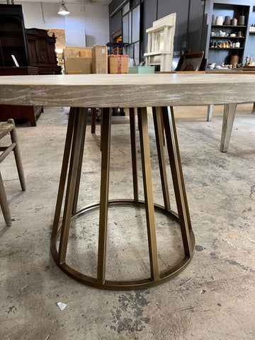 Round wood table with metal base