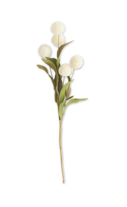 16464B-CR 13 Inch Cream Pompom with Leaves