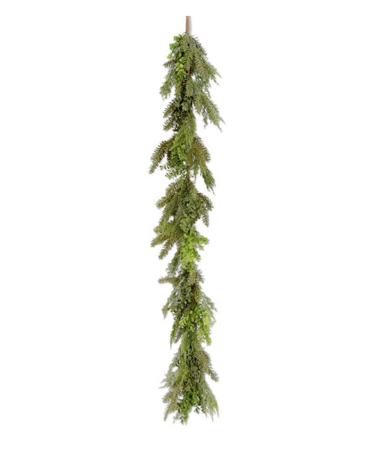 54560D 72 Inch Real Touch Boxwood and Mixed Pine Garland