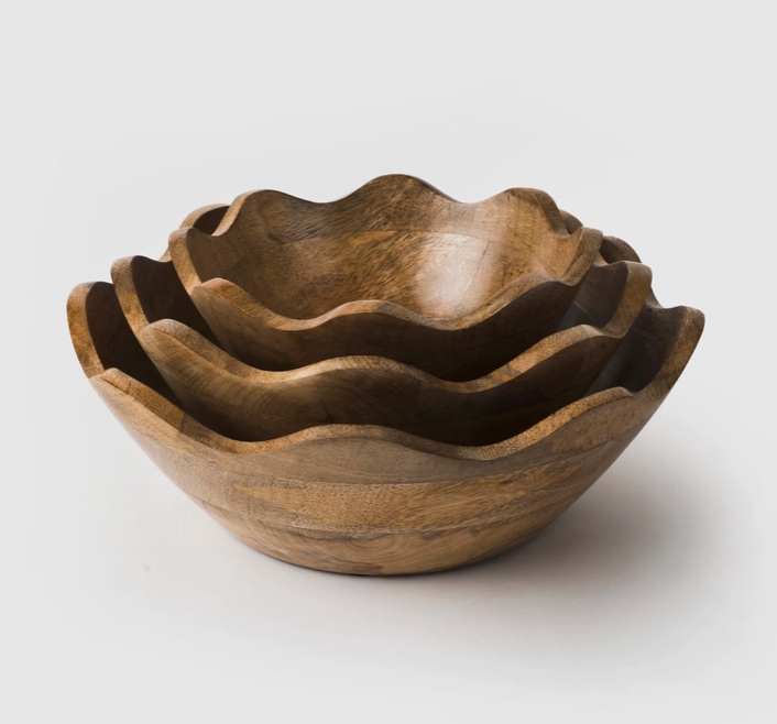 MABW2003 Scalloped Wooden Bowl, Medium