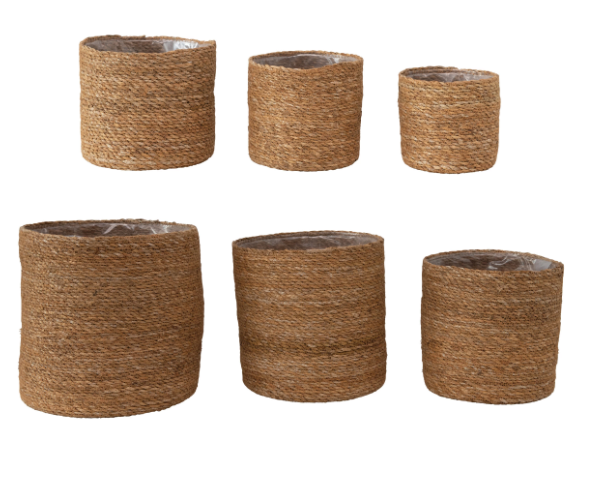 DF3196-3 Seagrass Cylinder Basket w/ Plastic Lining