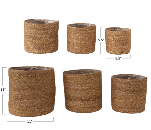 DF3196-3 Seagrass Cylinder Basket w/ Plastic Lining