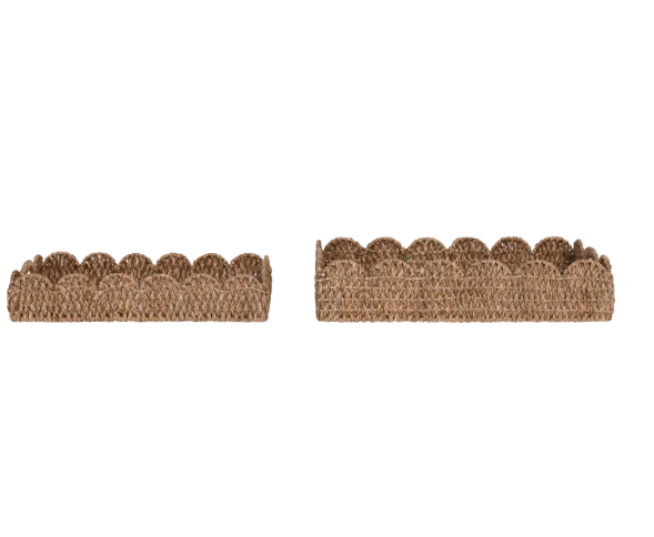 DF7887-L Decorative Braided Bankuan Tray w/ Handles & Scalloped Edge