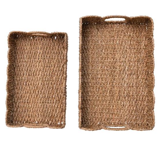 DF7887-L Decorative Braided Bankuan Tray w/ Handles & Scalloped Edge