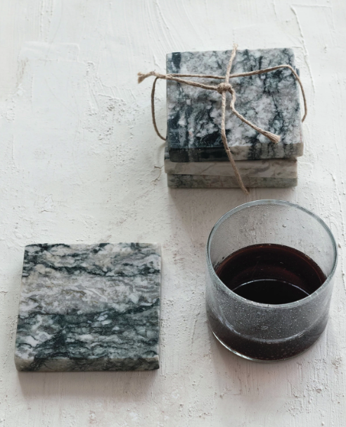 DF9528 4" Square Marble Coasters, Set of 4