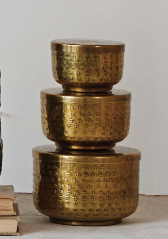 DF8550-L Hammered Brass Finish Container, Large