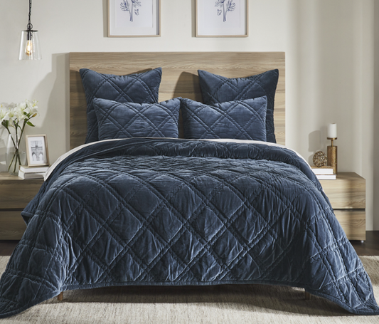 GEORGIA-ES-NAVY Quilted Velvet, Euro Sam