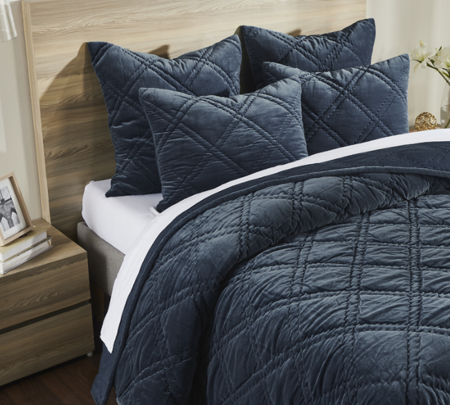 GEORGIA-ES-NAVY Quilted Velvet, Euro Sam