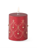 56065A-RD 5" Gold Trim Red Pillar Candle with Led Flame & timer