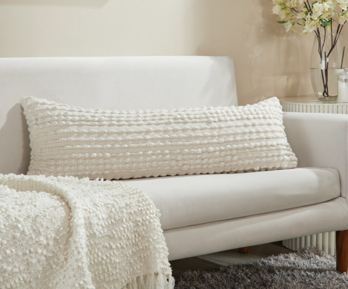 C1567-IVORY Raya Lumbar Pillow, Ivory w/ Insert