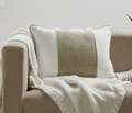 C1476 Moira Linen Stripe Lumbar Pillow, White & Natural w/ Insert