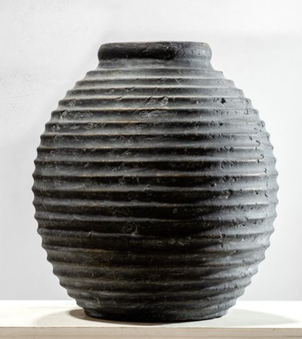 PD33389 12" Black Terracotta Line Vase