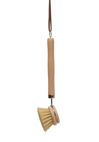 DF3016 9"L Beech Wood Dish Brush / Leather Strap