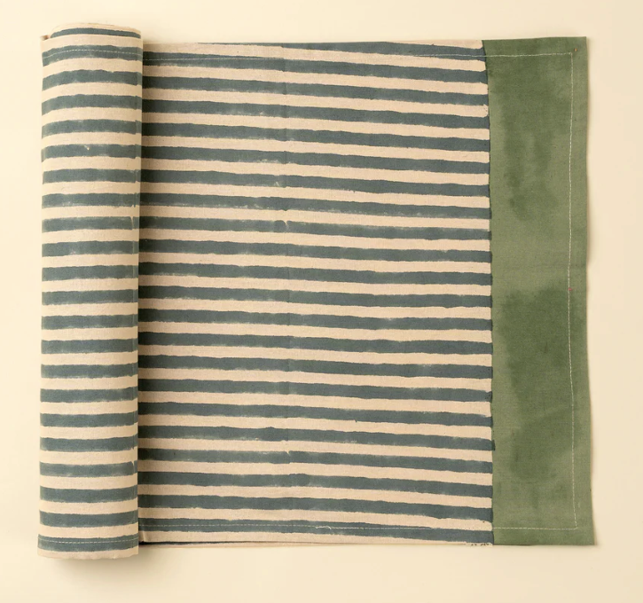 4-6399 Sea Stripe Block Print Table Runner