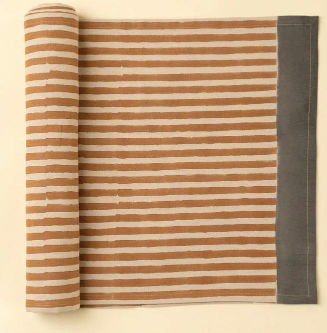 4-6398 Terracotta Stripe Block Print Table Runner