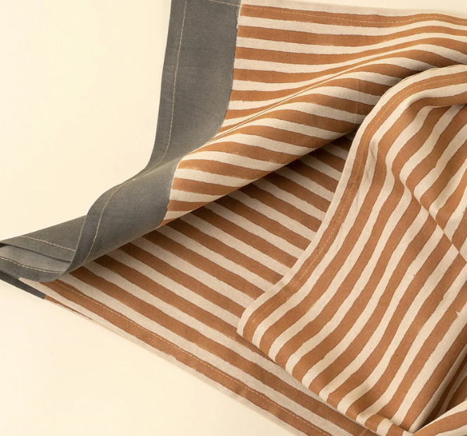 4-6398 Terracotta Stripe Block Print Table Runner