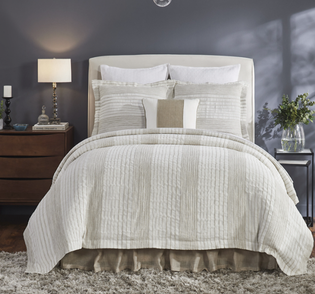 AVALON-KS-NATURAL Avalong Pure Linen King Sham, Natural & White