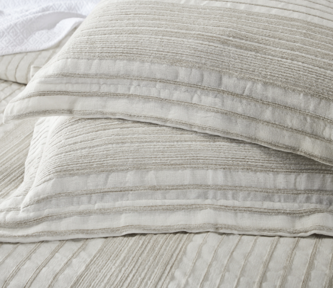 AVALON-KS-NATURAL Avalong Pure Linen King Sham, Natural & White