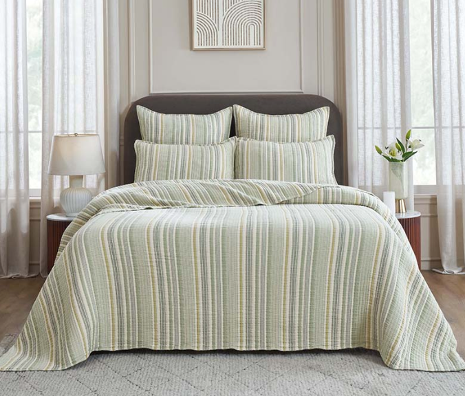 EDWARD-ES-GREEN Edward Stonewashed Striped Cotton Euro Sham, Green Multi