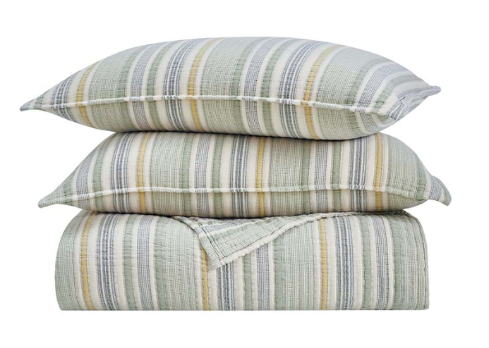 EDWARD-ES-GREEN Edward Stonewashed Striped Cotton Euro Sham, Green Multi