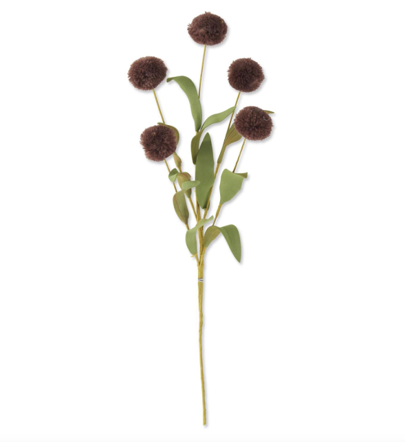 16464A-BR 13" Dark Brown 5 Ball PomPom Pick w/ Green Eva Leaves