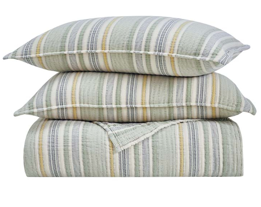 EDWARD-KC-GRN Edward Stonewash Cotton Striped Coverlet, King
