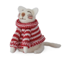 52033F 4" Wool Cat w/ Striped Sweater Ornament